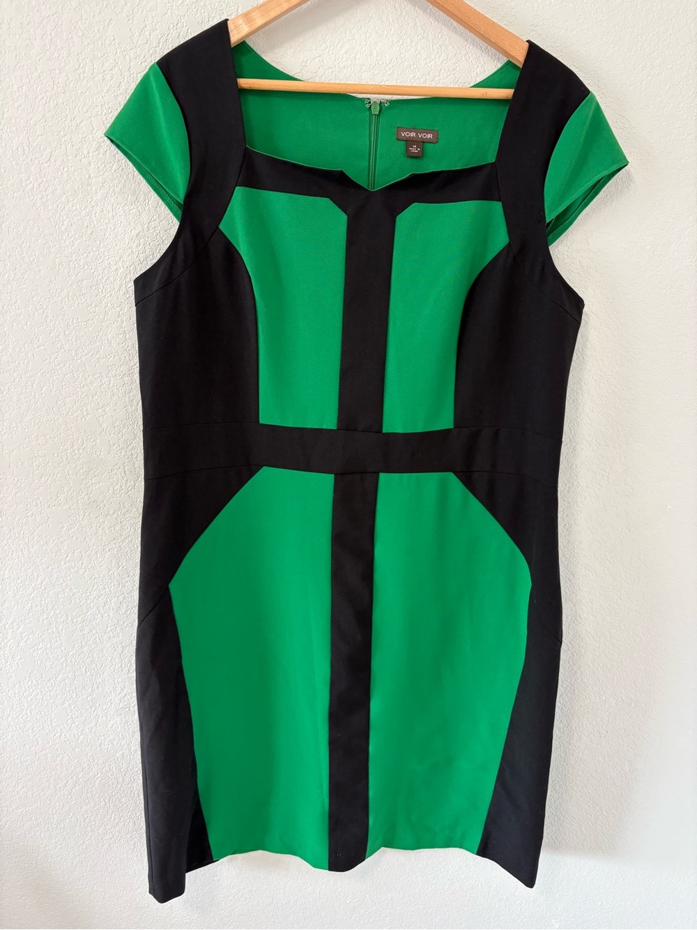 Voir Voir Size 14 Emerald Karen Green Black Colorblock Sheath Dress Career